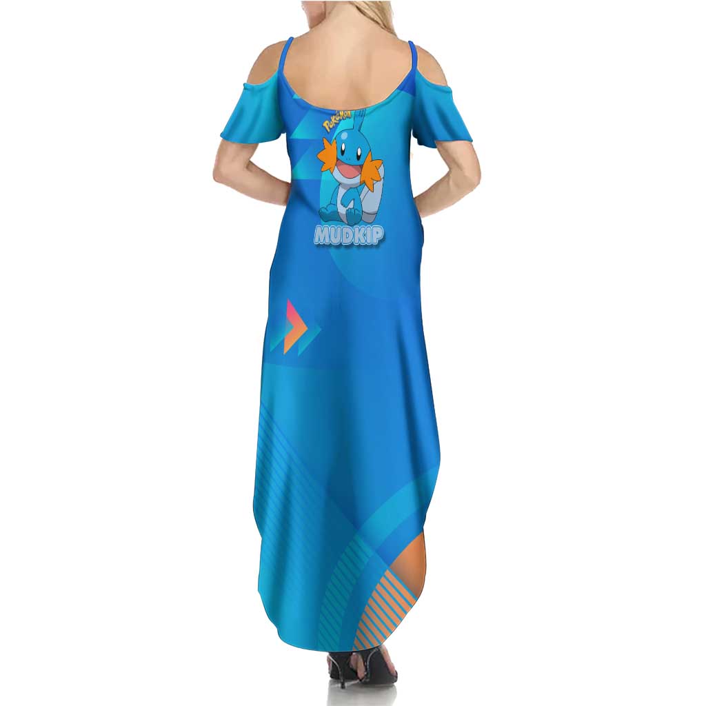 Mudkip Poké Family Matching Summer Maxi Dress and Hawaiian Shirt Playful Blue Gradient Cartoon Style