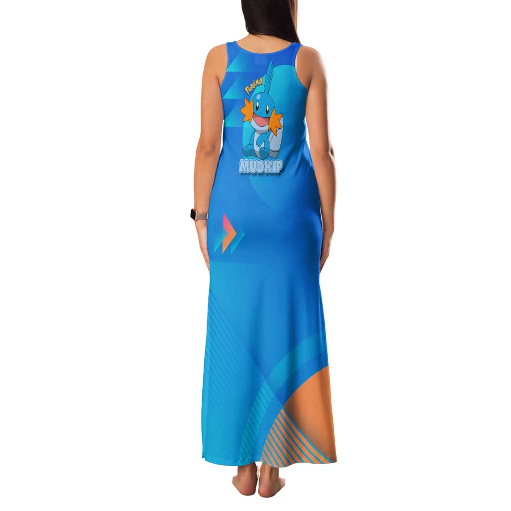 Mudkip Poké Family Matching Tank Maxi Dress and Hawaiian Shirt Playful Blue Gradient Cartoon Style