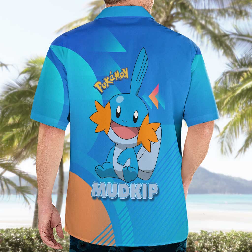Mudkip Poké Hawaiian Shirt Playful Blue Gradient Cartoon Style