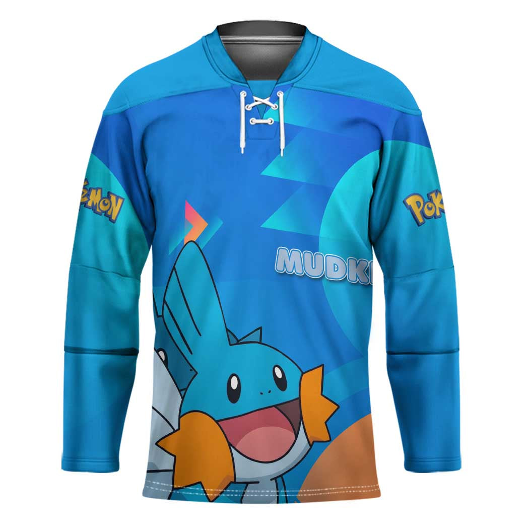 Mudkip Poké Hockey Jersey Playful Blue Gradient Cartoon Style