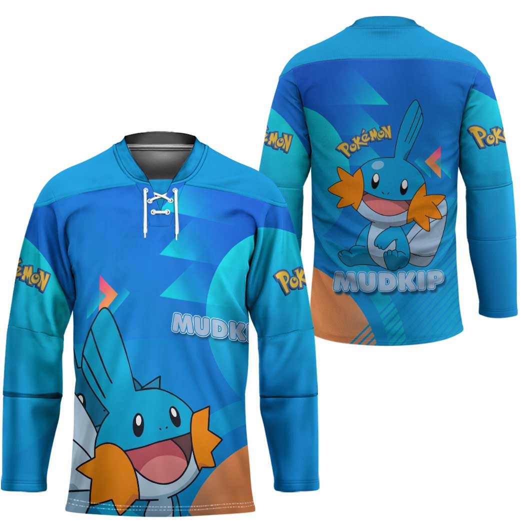Mudkip Poké Hockey Jersey Playful Blue Gradient Cartoon Style