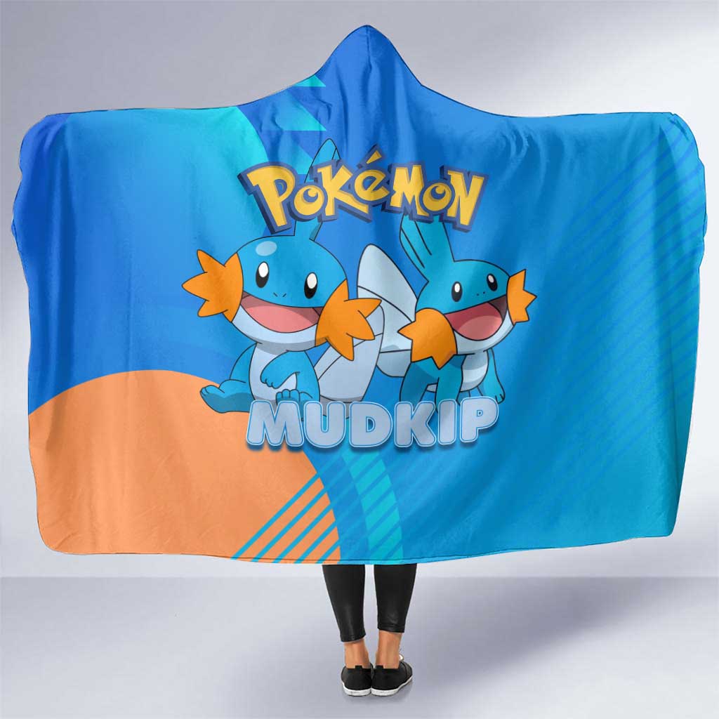 Mudkip Poké Hooded Blanket Playful Blue Gradient Cartoon Style