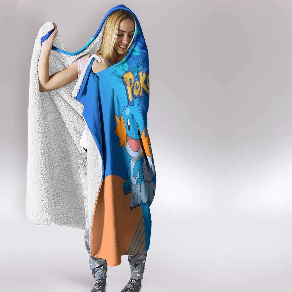 Mudkip Poké Hooded Blanket Playful Blue Gradient Cartoon Style