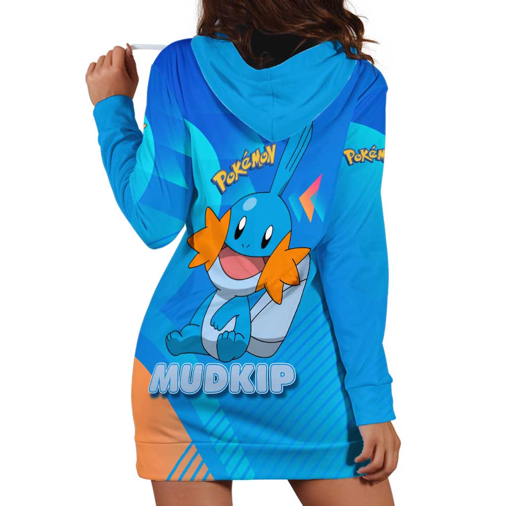 Mudkip Poké Hoodie Dress Playful Blue Gradient Cartoon Style