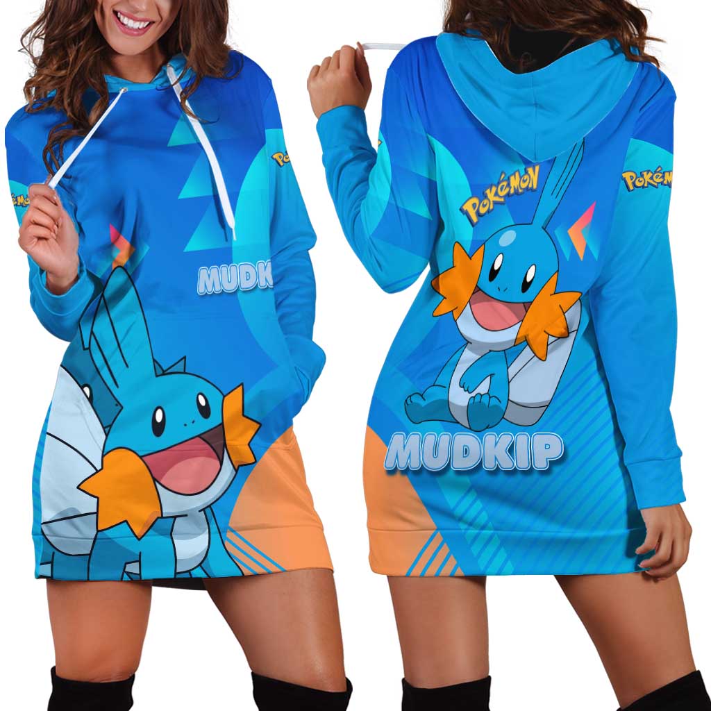 Mudkip Poké Hoodie Dress Playful Blue Gradient Cartoon Style