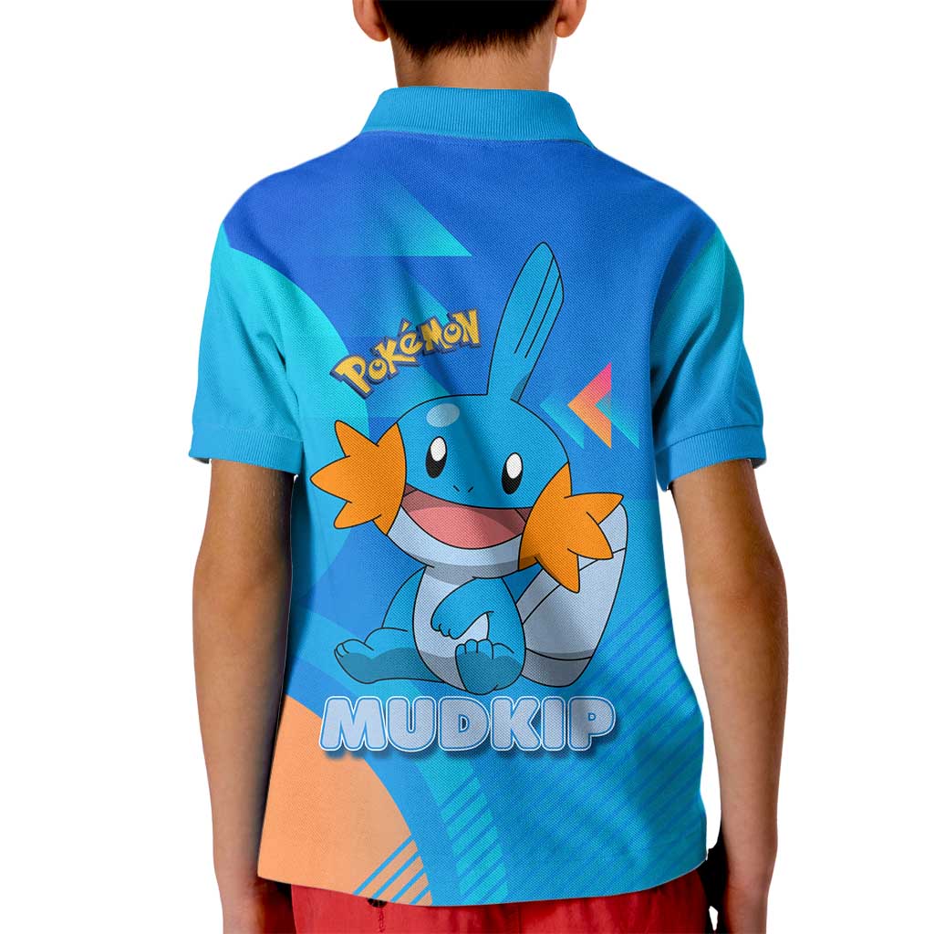 Mudkip Poké Kid Polo Shirt Playful Blue Gradient Cartoon Style