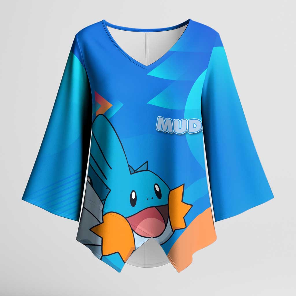 Mudkip Poké Kimono Sleeve Blouse Playful Blue Gradient Cartoon Style