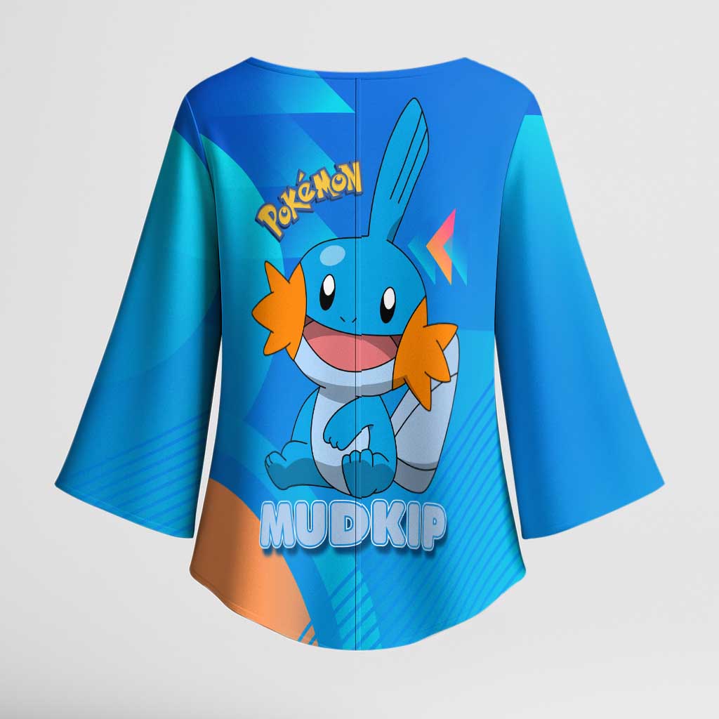 Mudkip Poké Kimono Sleeve Blouse Playful Blue Gradient Cartoon Style