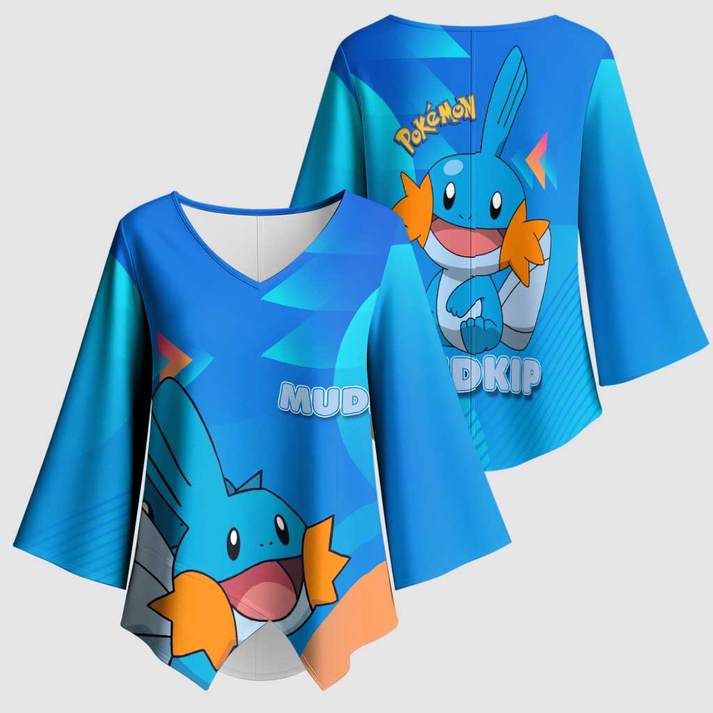 Mudkip Poké Kimono Sleeve Blouse Playful Blue Gradient Cartoon Style