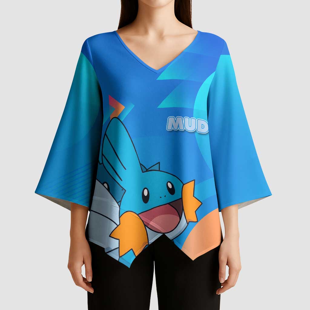 Mudkip Poké Kimono Sleeve Blouse Playful Blue Gradient Cartoon Style