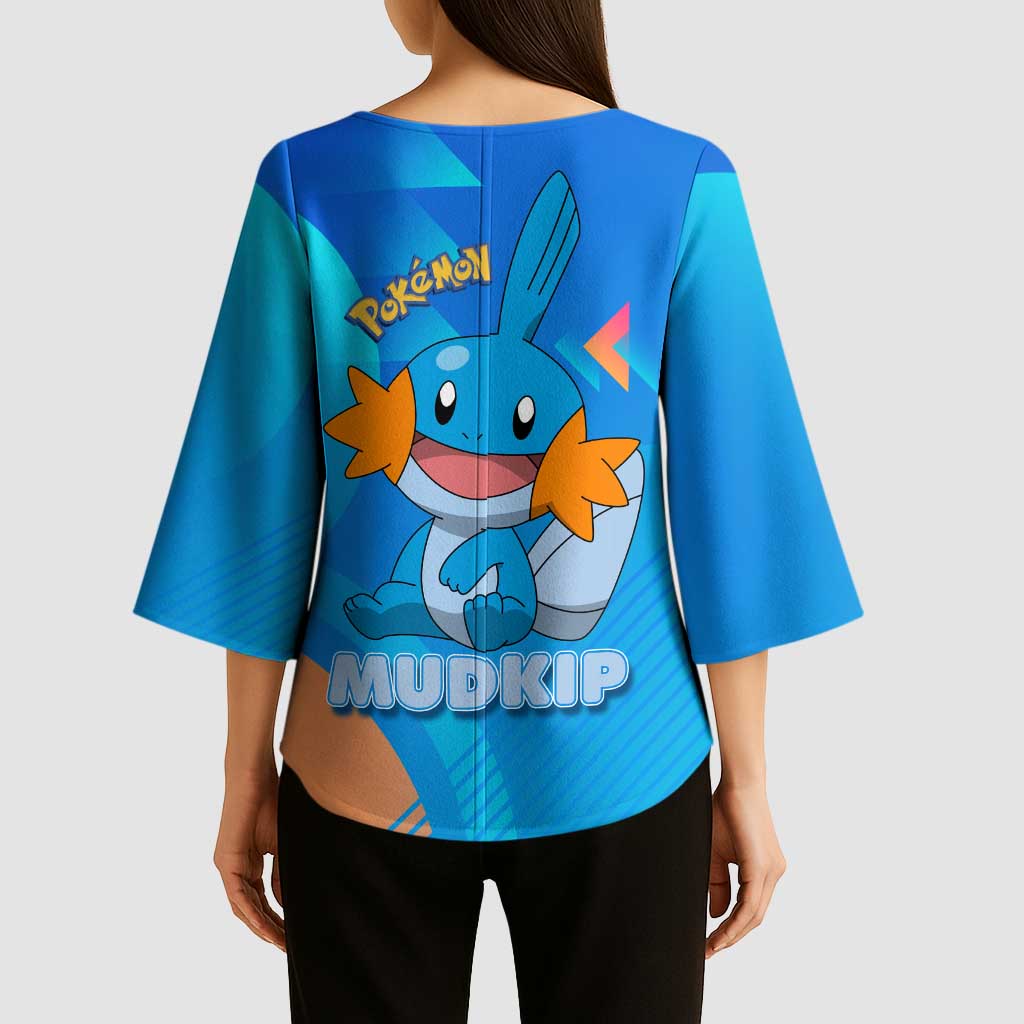 Mudkip Poké Kimono Sleeve Blouse Playful Blue Gradient Cartoon Style