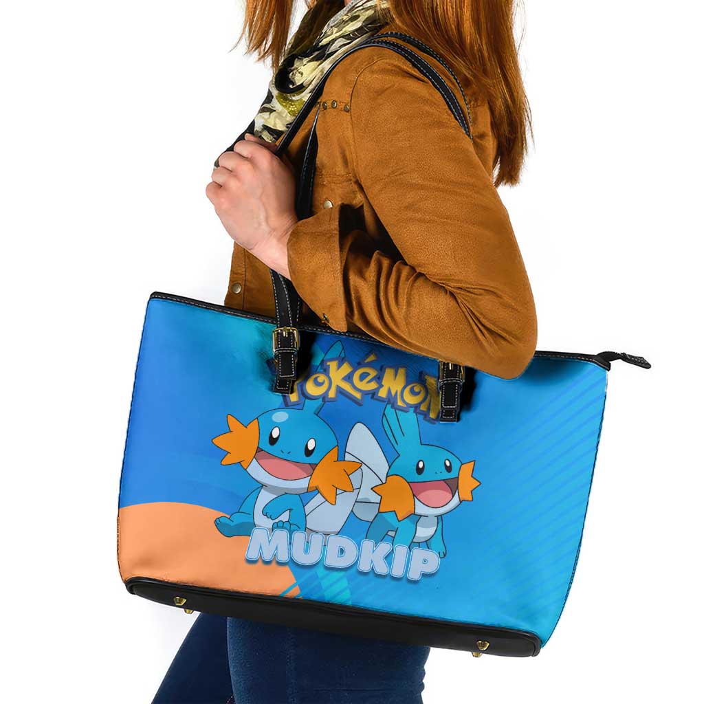 Mudkip Poké Leather Tote Bag Playful Blue Gradient Cartoon Style