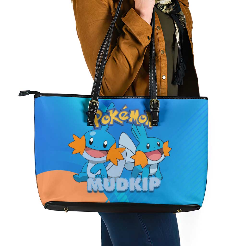 Mudkip Poké Leather Tote Bag Playful Blue Gradient Cartoon Style