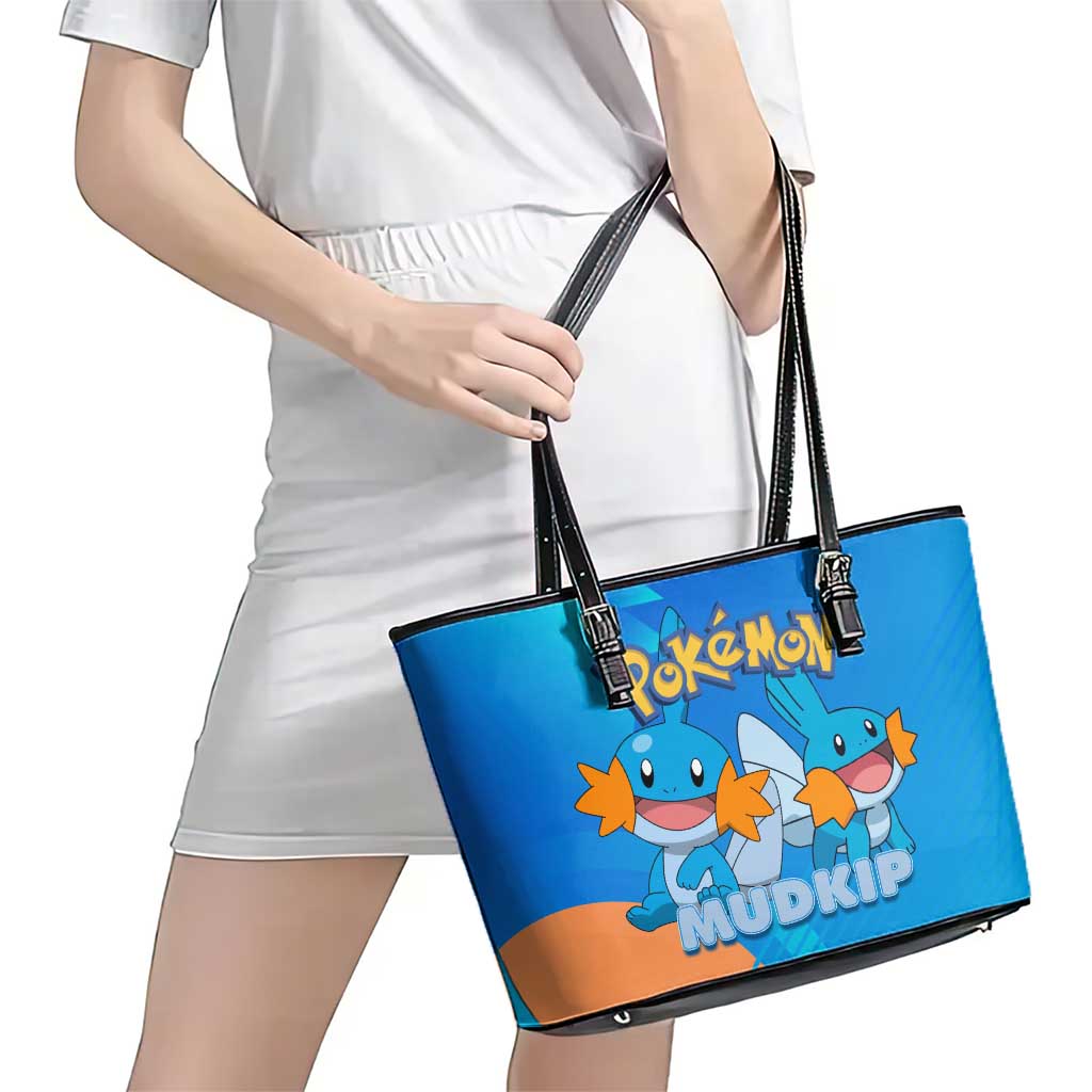 Mudkip Poké Leather Tote Bag Playful Blue Gradient Cartoon Style
