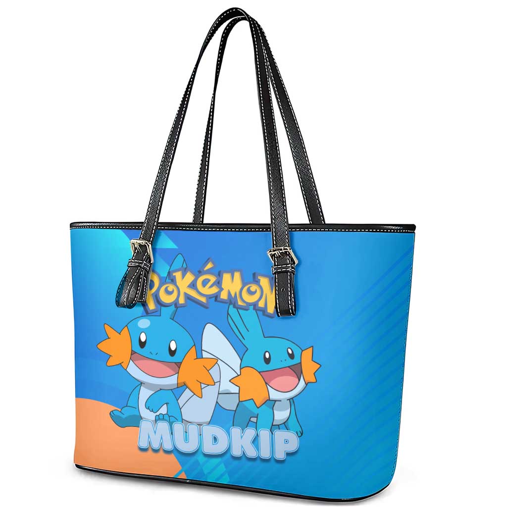 Mudkip Poké Leather Tote Bag Playful Blue Gradient Cartoon Style