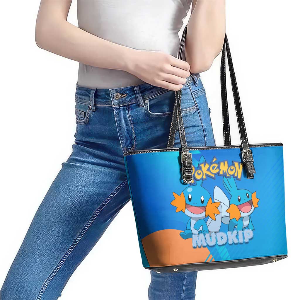 Mudkip Poké Leather Tote Bag Playful Blue Gradient Cartoon Style