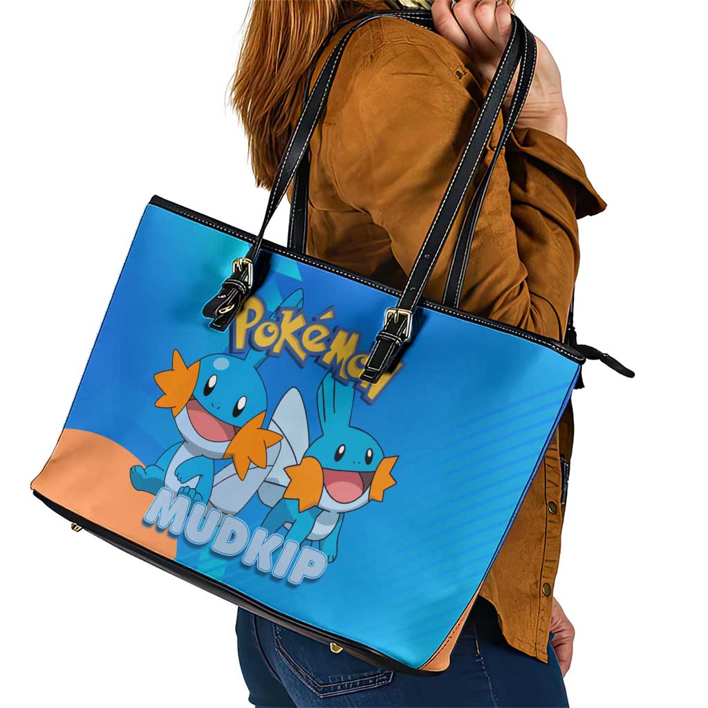 Mudkip Poké Leather Tote Bag Playful Blue Gradient Cartoon Style