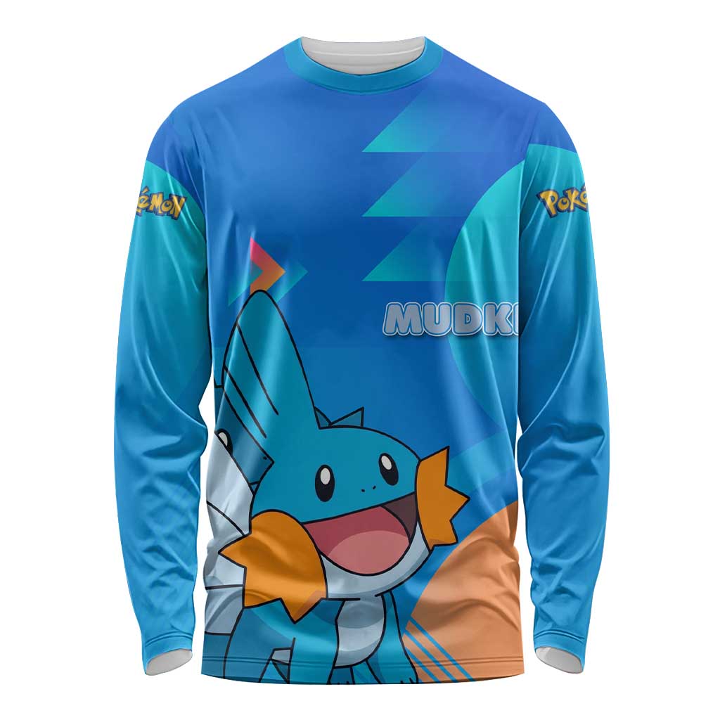 Mudkip Poké Long Sleeve Shirt Playful Blue Gradient Cartoon Style