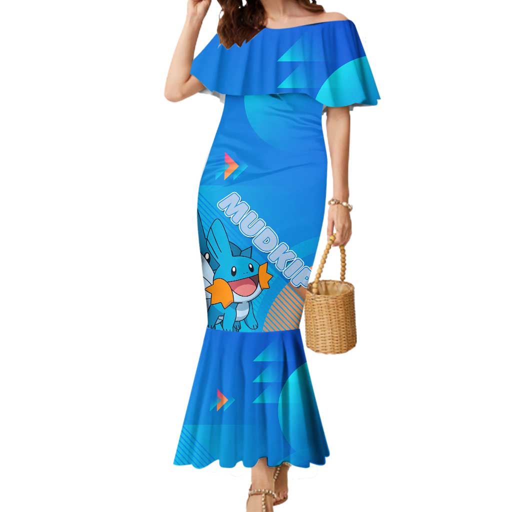 Mudkip Poké Mermaid Dress Playful Blue Gradient Cartoon Style