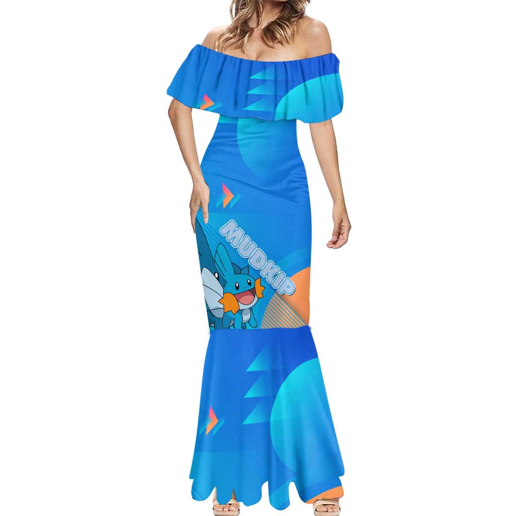 Mudkip Poké Mermaid Dress Playful Blue Gradient Cartoon Style
