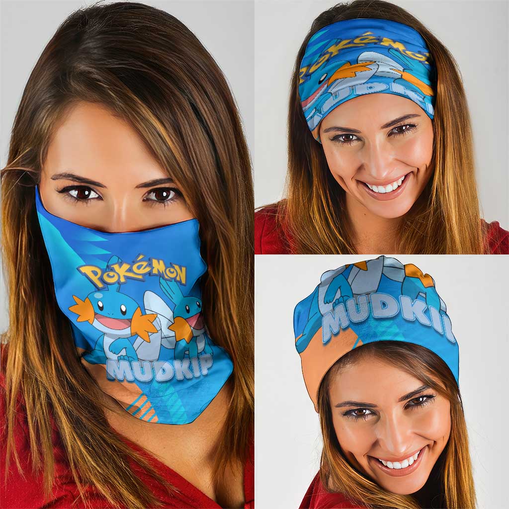 Mudkip Poké Neck Gaiter Playful Blue Gradient Cartoon Style