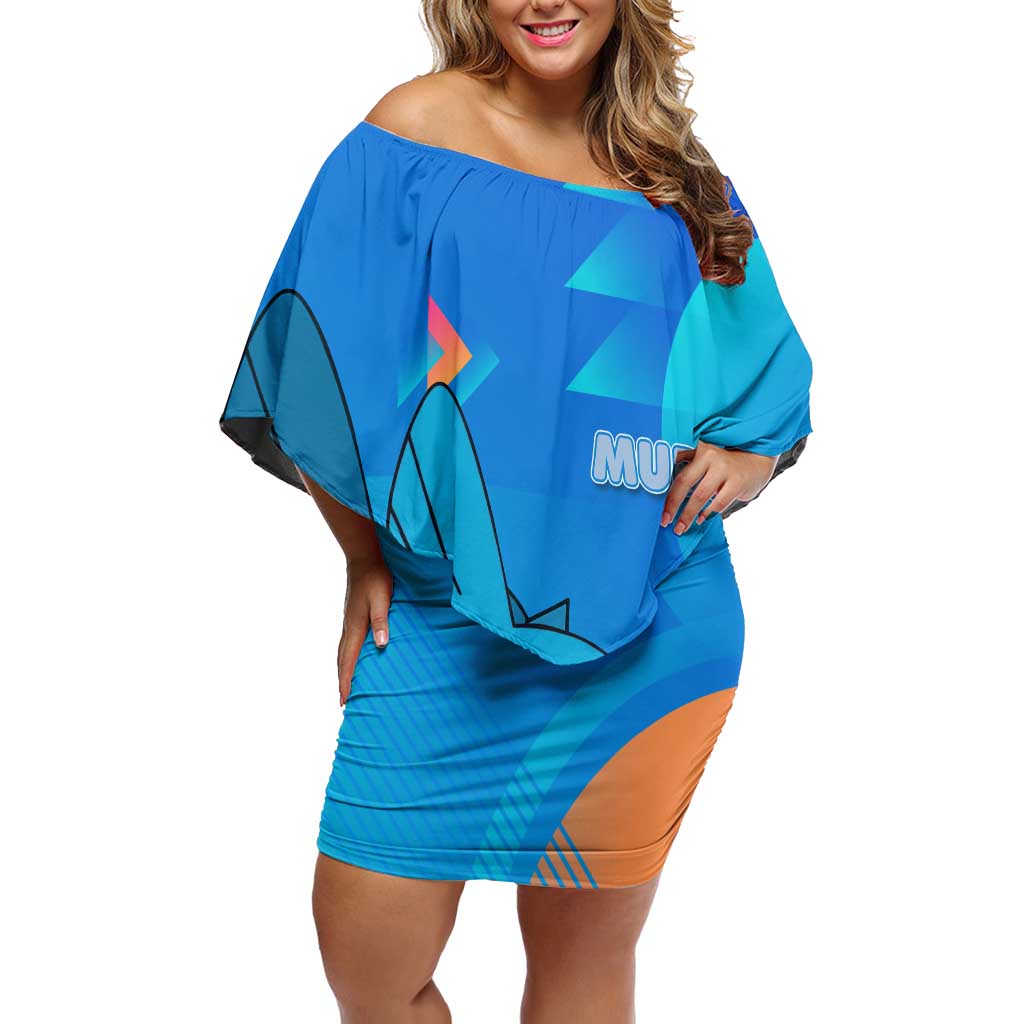 Mudkip Poké Off Shoulder Short Dress Playful Blue Gradient Cartoon Style