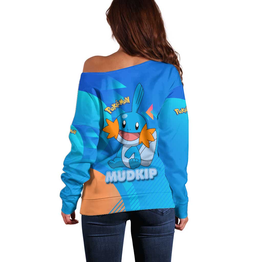 Mudkip Poké Off Shoulder Sweater Playful Blue Gradient Cartoon Style
