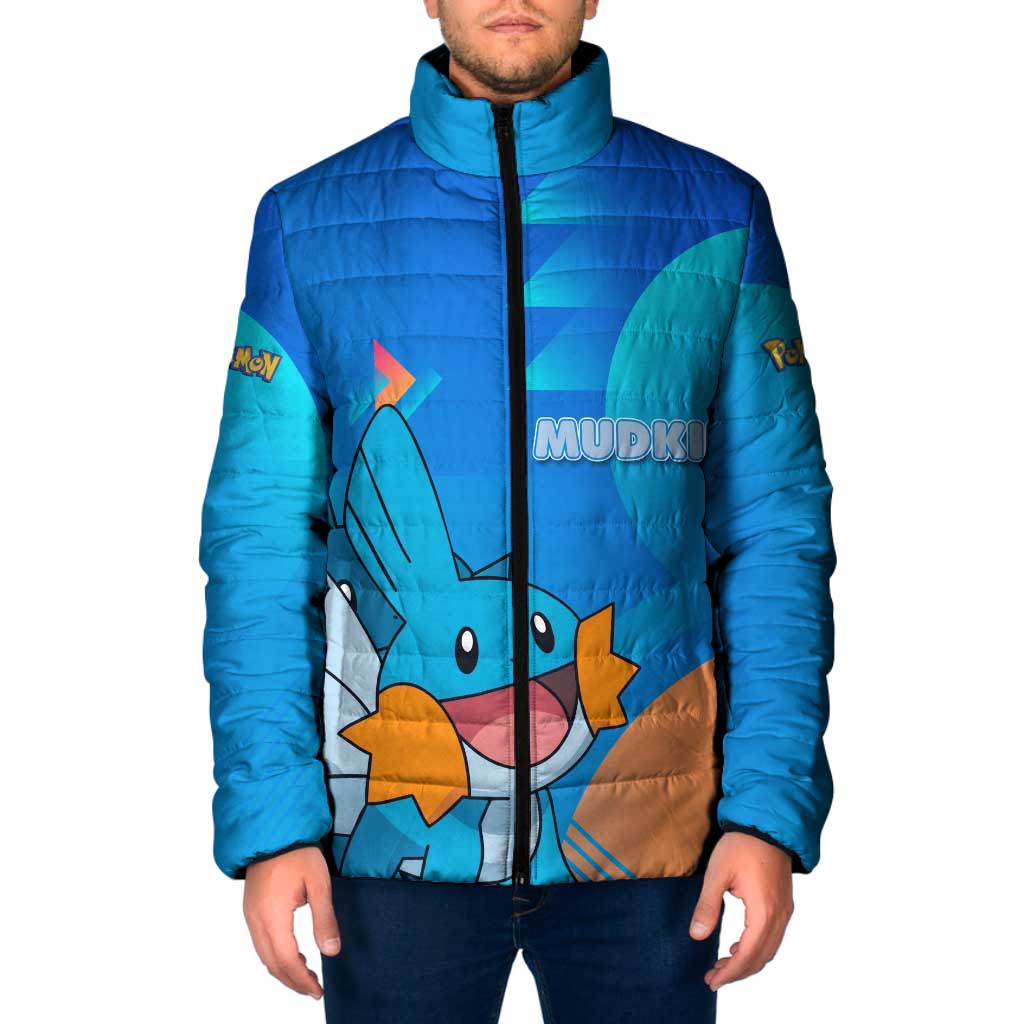 Mudkip Poké Padded Jacket Playful Blue Gradient Cartoon Style