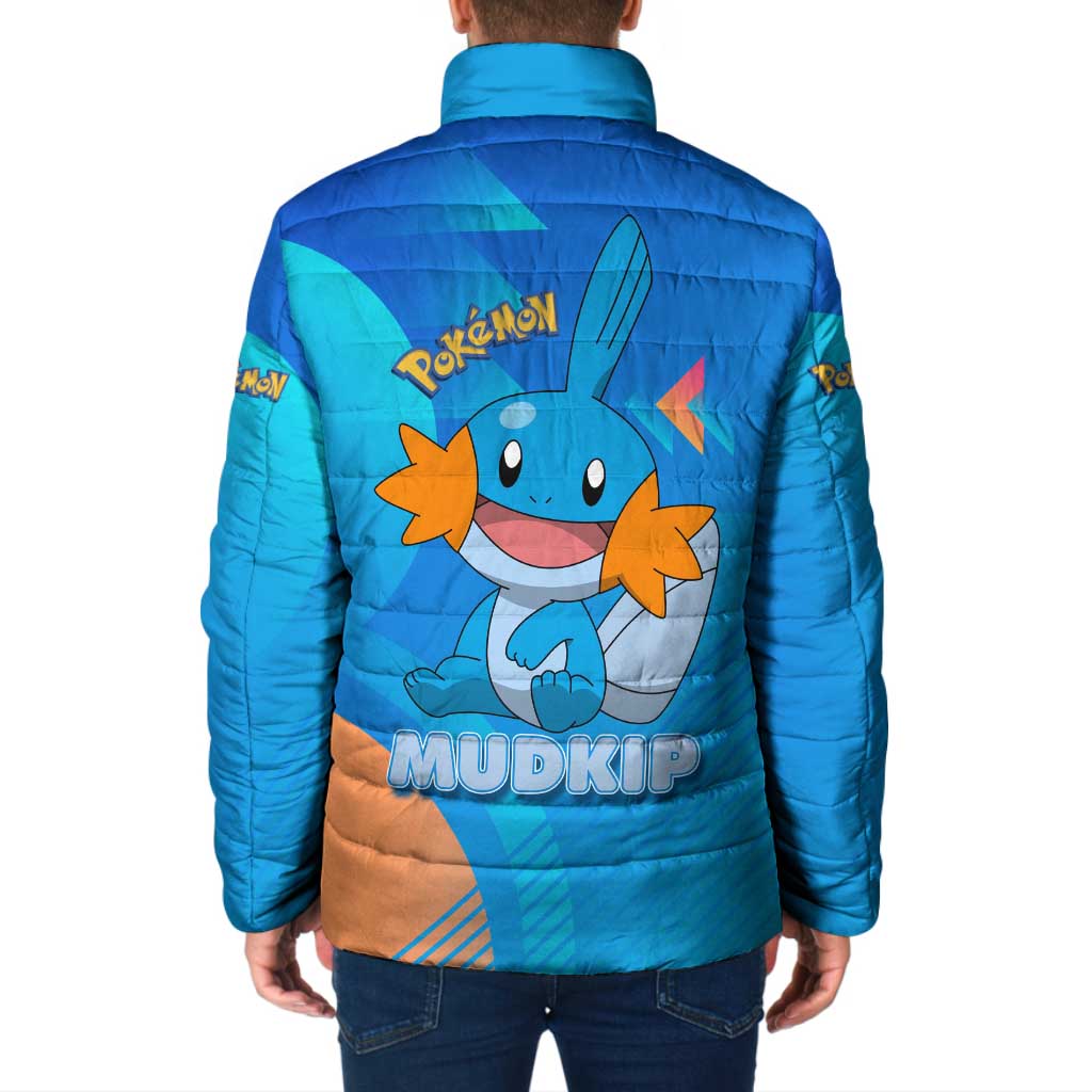 Mudkip Poké Padded Jacket Playful Blue Gradient Cartoon Style