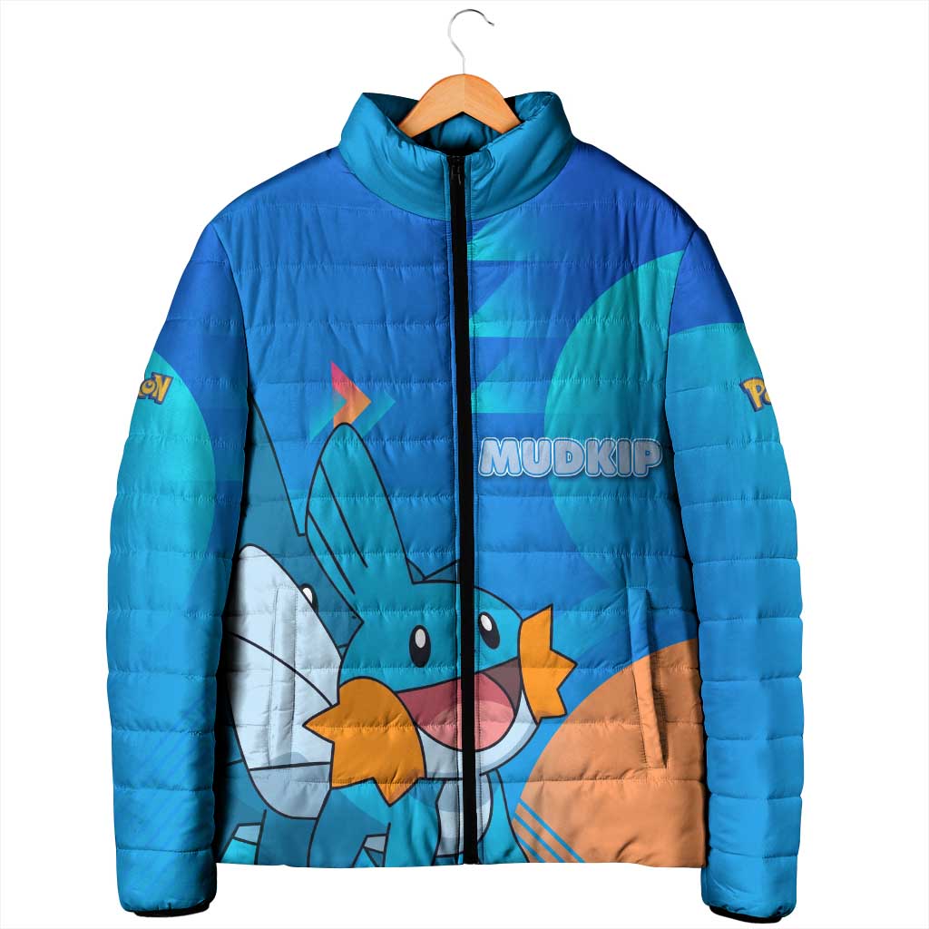 Mudkip Poké Padded Jacket Playful Blue Gradient Cartoon Style