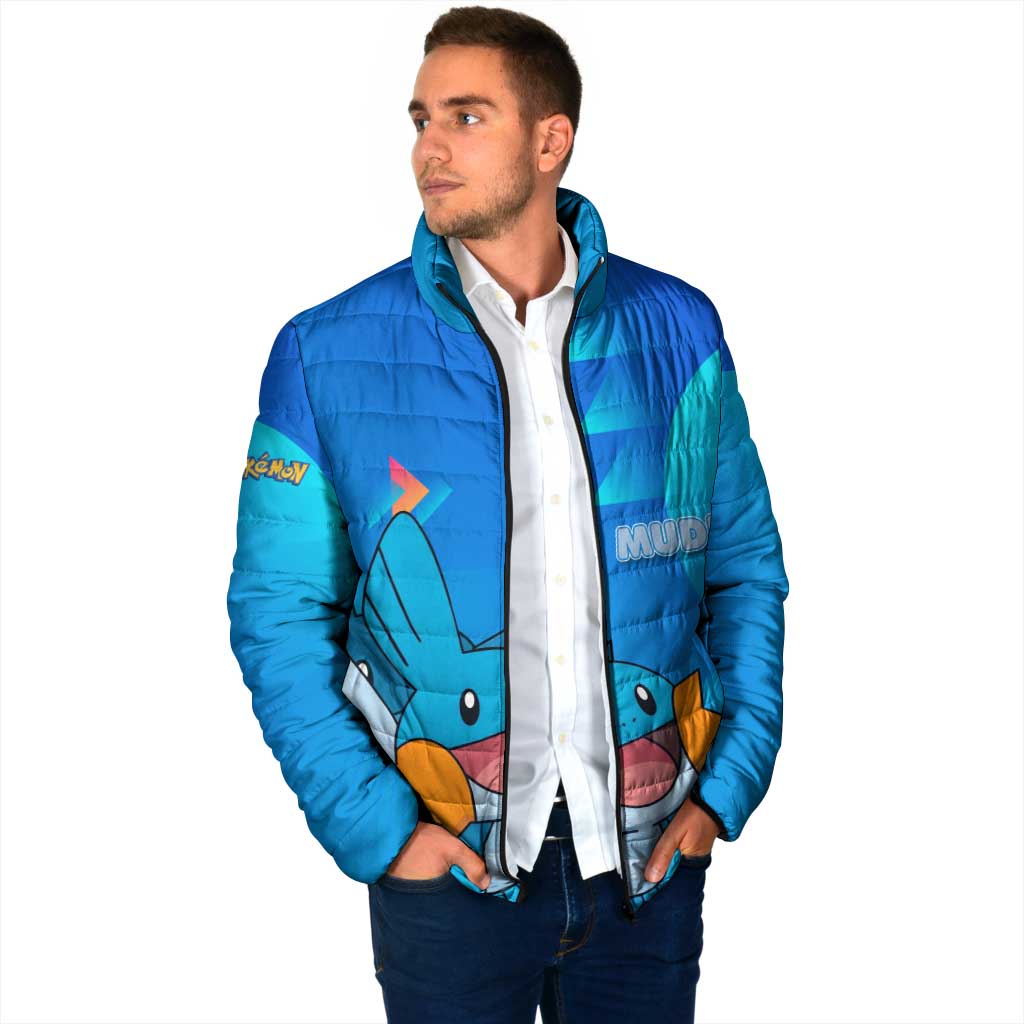 Mudkip Poké Padded Jacket Playful Blue Gradient Cartoon Style