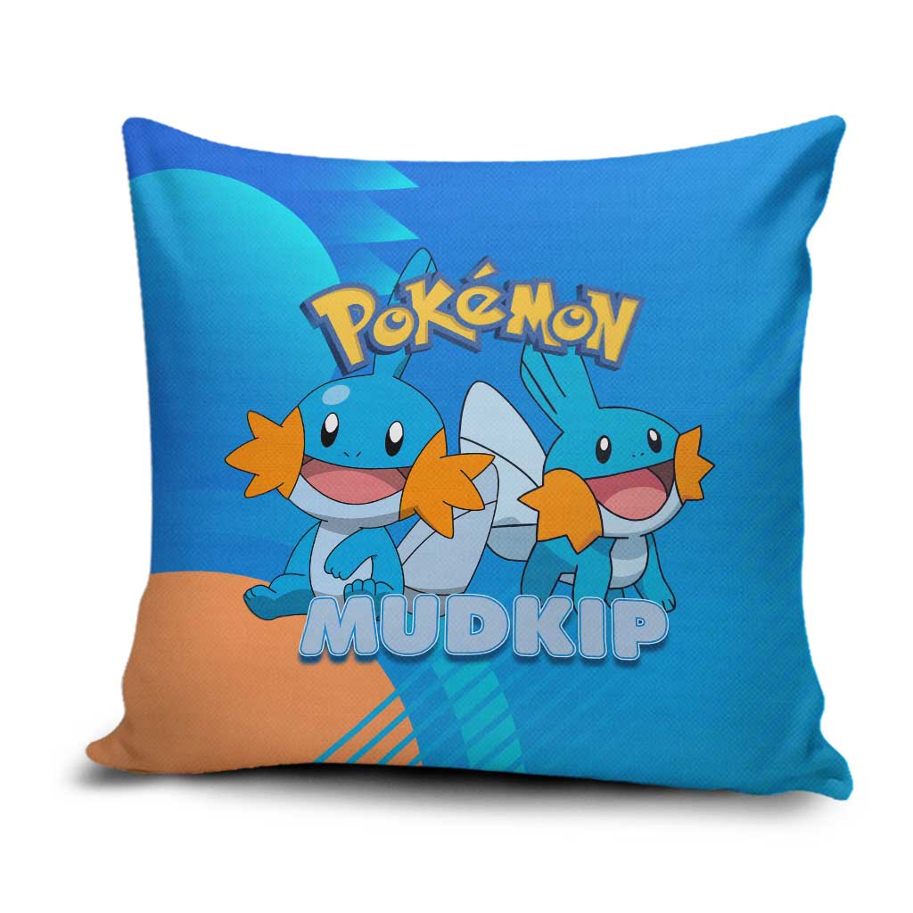 Mudkip Poké Pillow Cover Playful Blue Gradient Cartoon Style