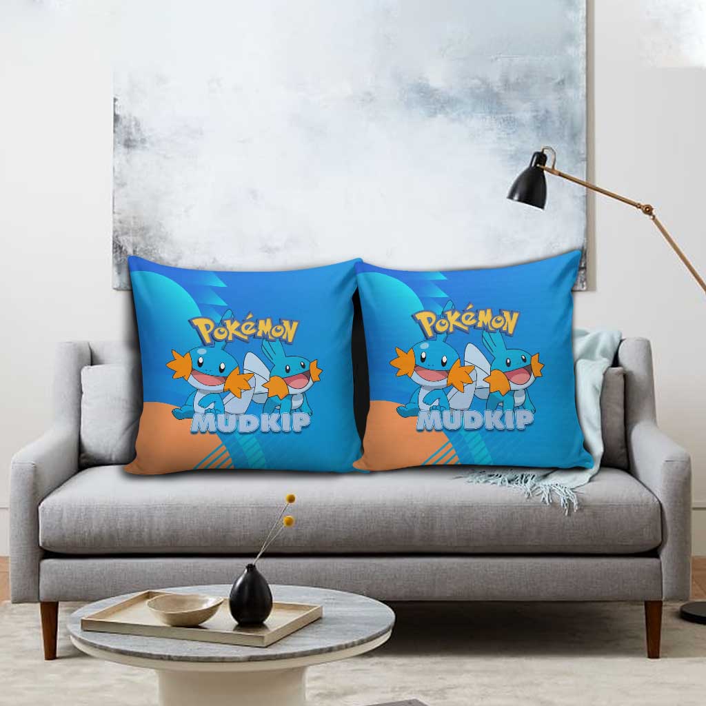 Mudkip Poké Pillow Cover Playful Blue Gradient Cartoon Style