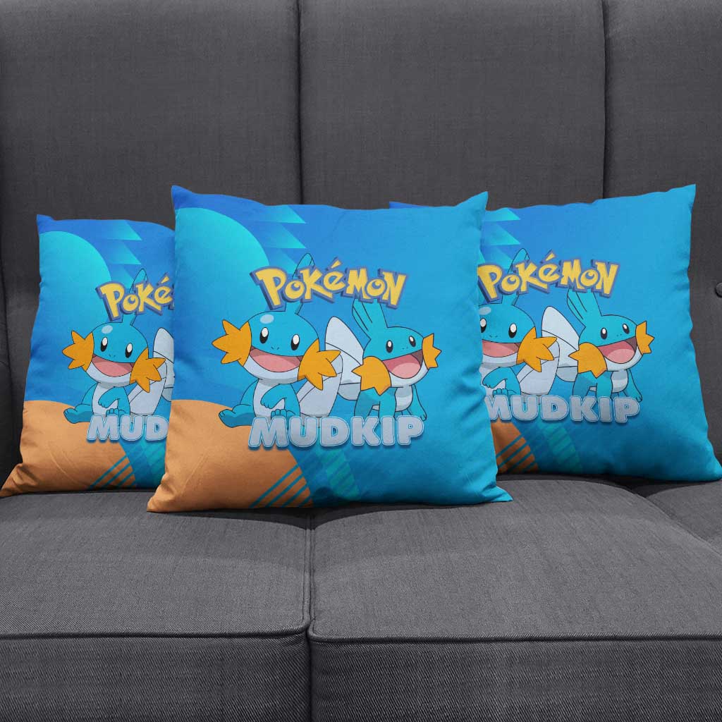 Mudkip Poké Pillow Cover Playful Blue Gradient Cartoon Style
