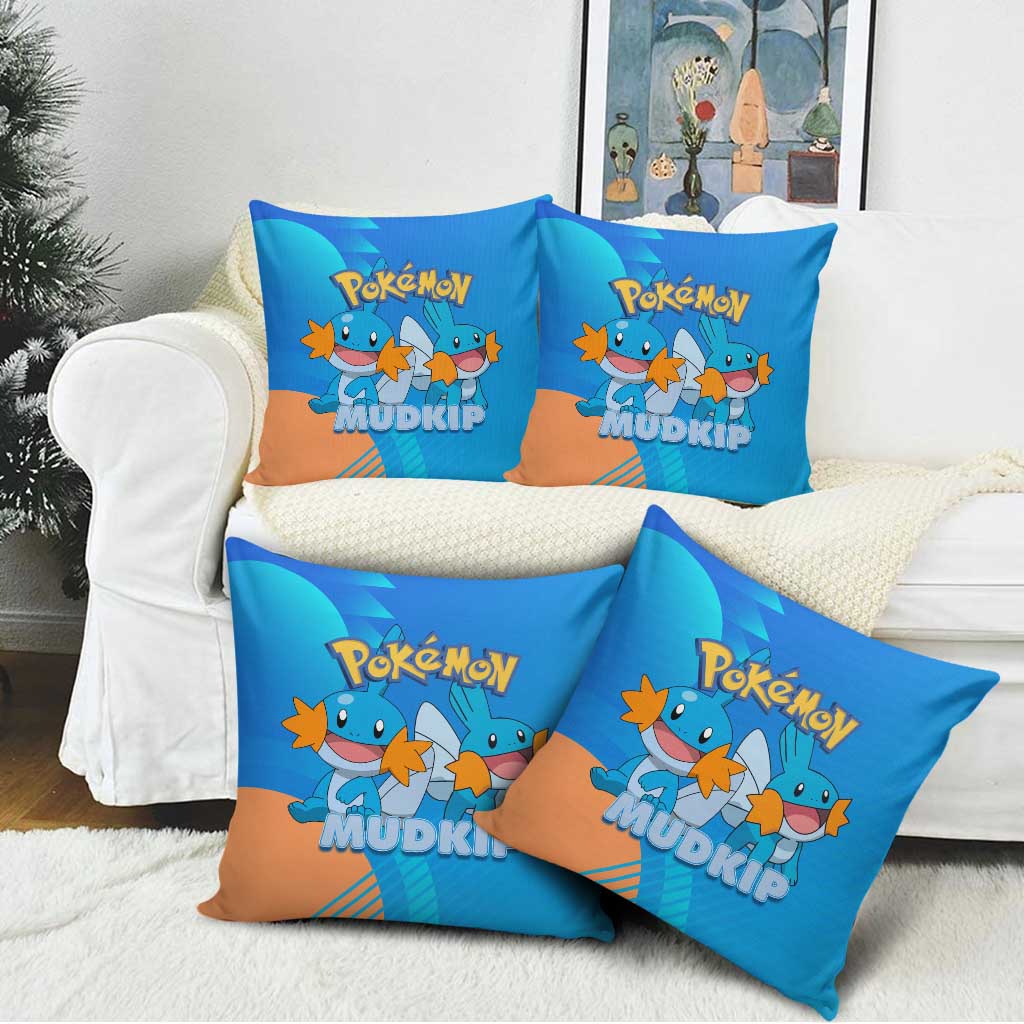 Mudkip Poké Pillow Cover Playful Blue Gradient Cartoon Style