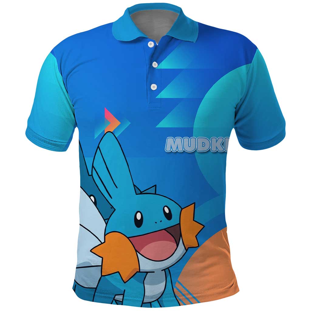 Mudkip Poké Polo Shirt Playful Blue Gradient Cartoon Style