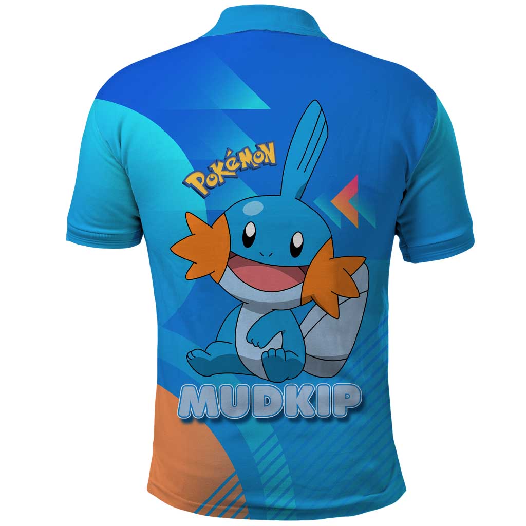 Mudkip Poké Polo Shirt Playful Blue Gradient Cartoon Style