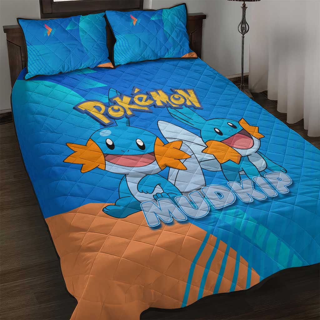 Mudkip Poké Quilt Bed Set Playful Blue Gradient Cartoon Style