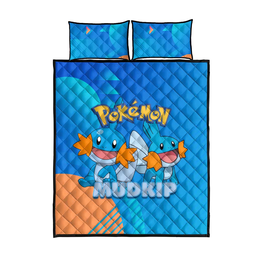 Mudkip Poké Quilt Bed Set Playful Blue Gradient Cartoon Style