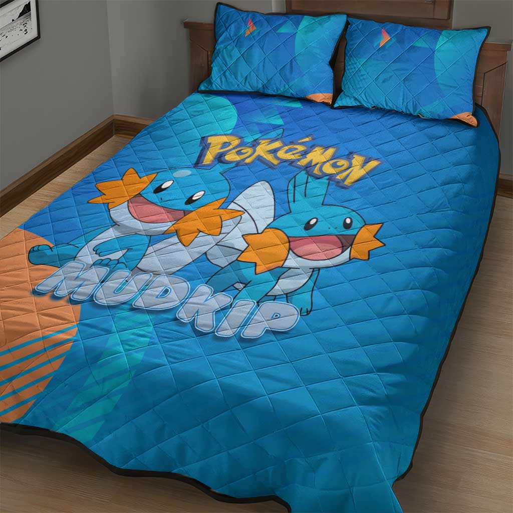 Mudkip Poké Quilt Bed Set Playful Blue Gradient Cartoon Style