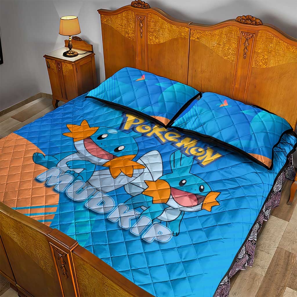 Mudkip Poké Quilt Bed Set Playful Blue Gradient Cartoon Style