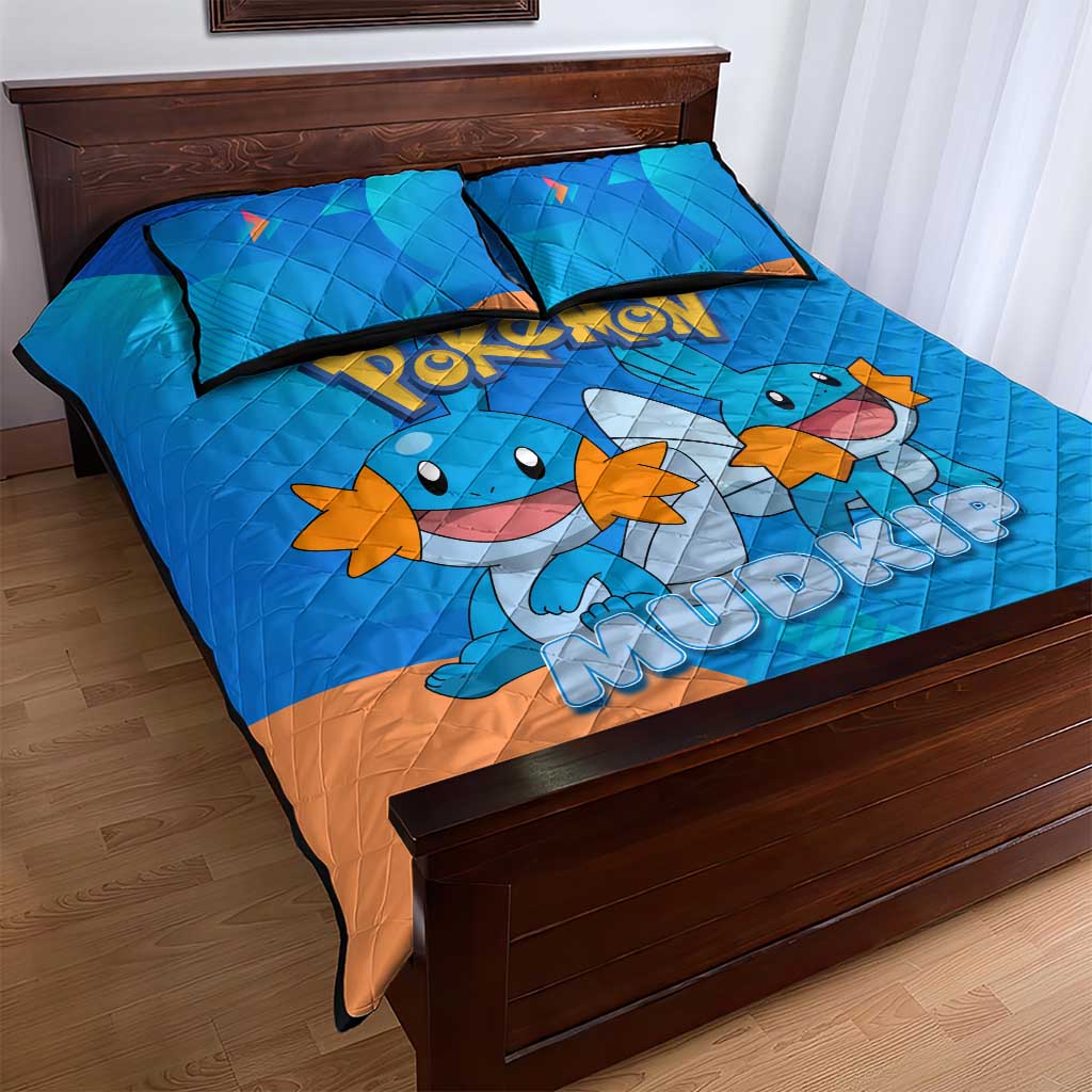 Mudkip Poké Quilt Bed Set Playful Blue Gradient Cartoon Style