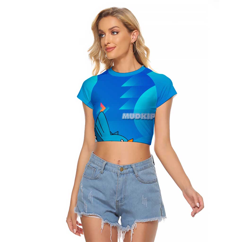 Mudkip Poké Raglan Cropped T Shirt Playful Blue Gradient Cartoon Style