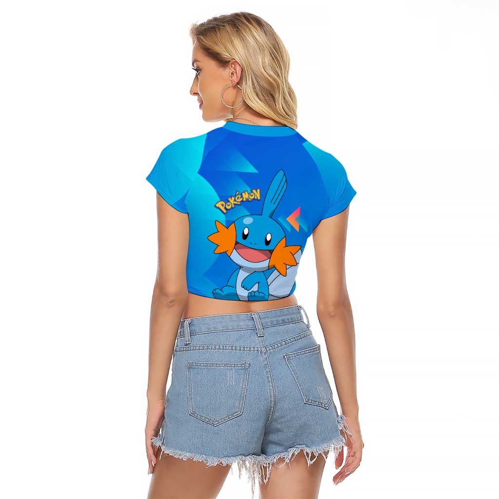 Mudkip Poké Raglan Cropped T Shirt Playful Blue Gradient Cartoon Style