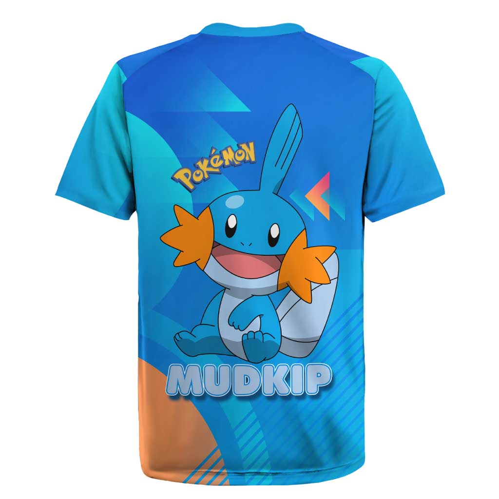 Mudkip Poké Rugby Jersey Playful Blue Gradient Cartoon Style