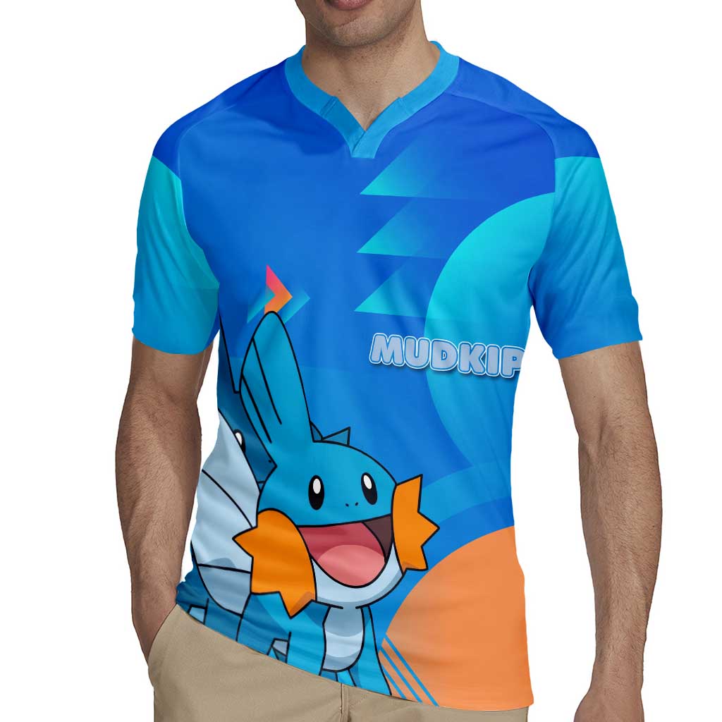 Mudkip Poké Rugby Jersey Playful Blue Gradient Cartoon Style