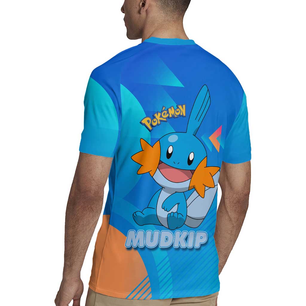 Mudkip Poké Rugby Jersey Playful Blue Gradient Cartoon Style