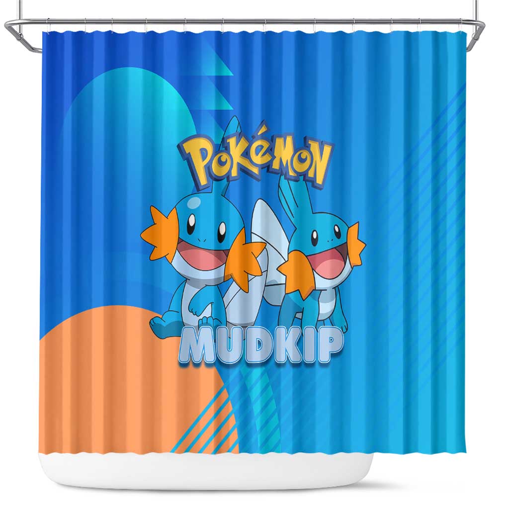 Mudkip Poké Shower Curtain Playful Blue Gradient Cartoon Style