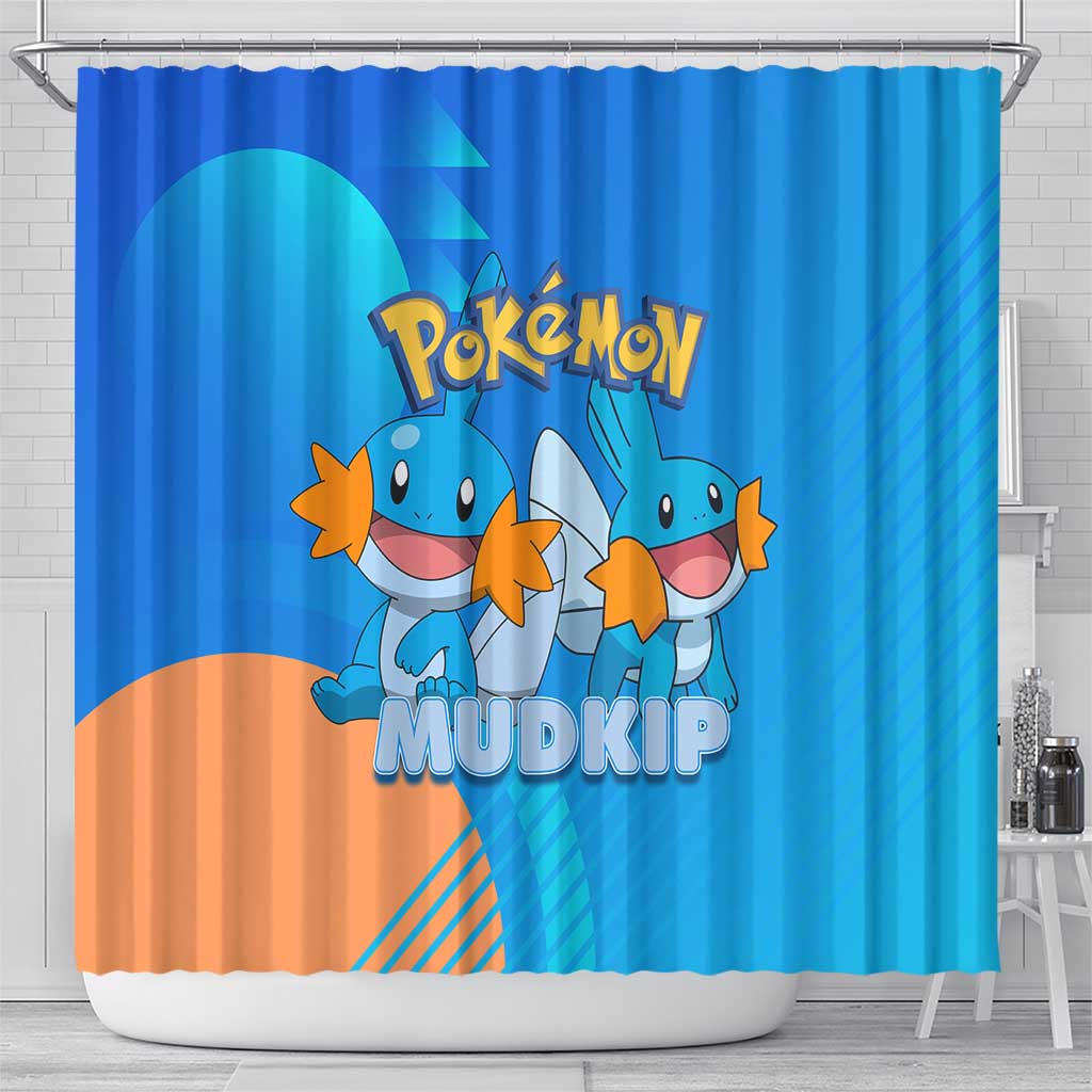 Mudkip Poké Shower Curtain Playful Blue Gradient Cartoon Style