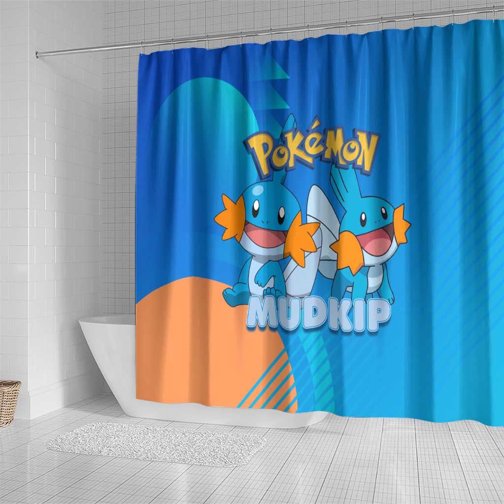 Mudkip Poké Shower Curtain Playful Blue Gradient Cartoon Style